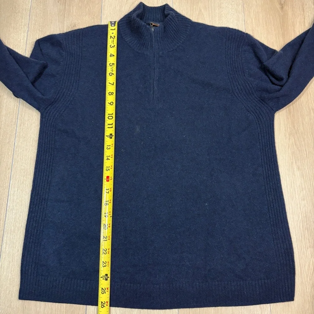 Allen Solly Mens Navy Blue 100% Cashmere Quarter Zip Mock Neck Sweater Large